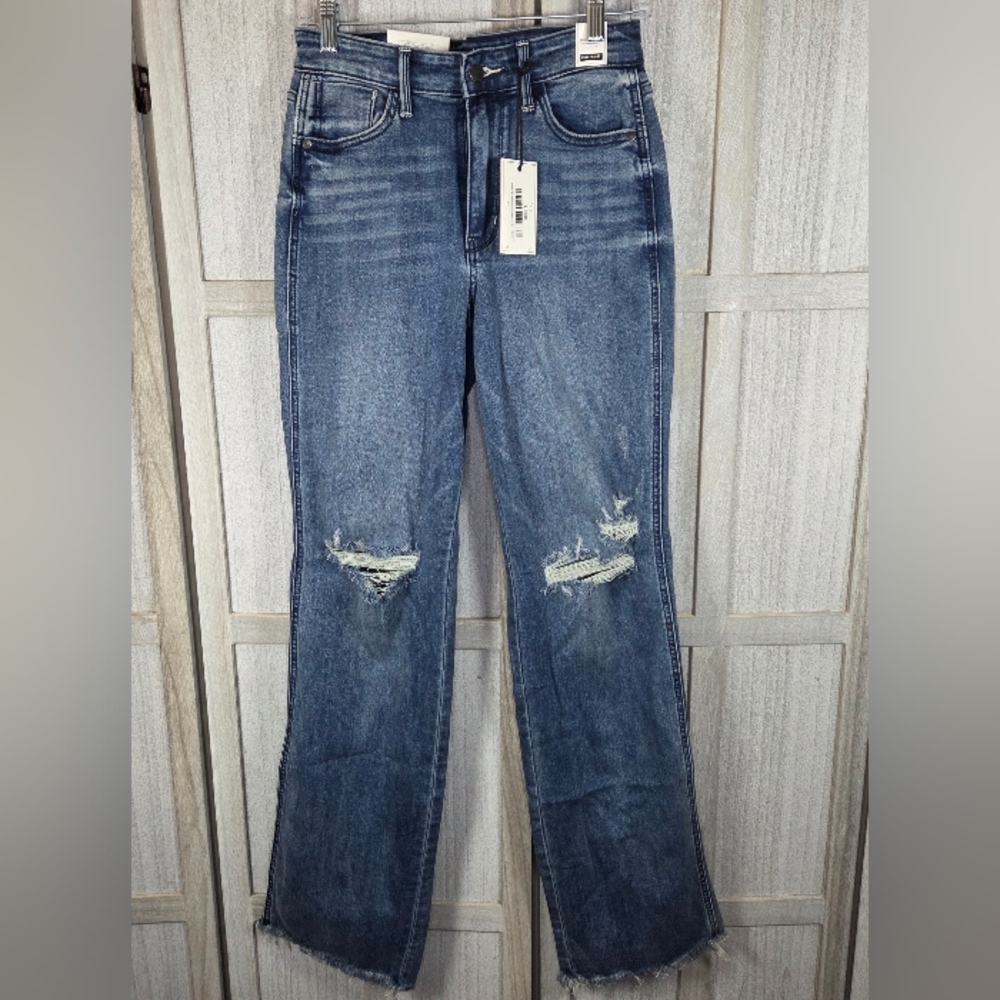 New Judy Blue High Waist Straight Leg Jeans Size 1/25 Distressed Raw Hem - Picture 2 of 11